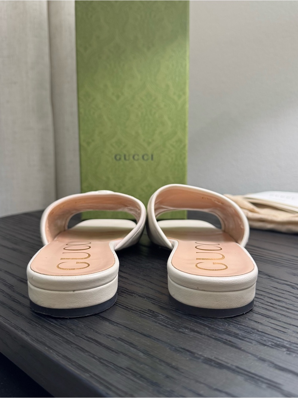 Gucci GG Marmont Slide Sandals Chevron Leather White 37 - Picture 7 of 9